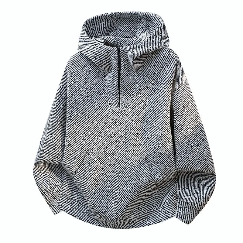 Jaqueta masculina com capuz, abertura parcial, estilo americano, para primavera e outono, tamanho grande, corte folgado, casual, com fecho de correr, 