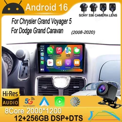 Android 16 For Chrysler Grand Voyager 5 2011 - 2015 For Dodge Grand Caravan 2008-2020 Car Radio Player Multimedia GPS carplay