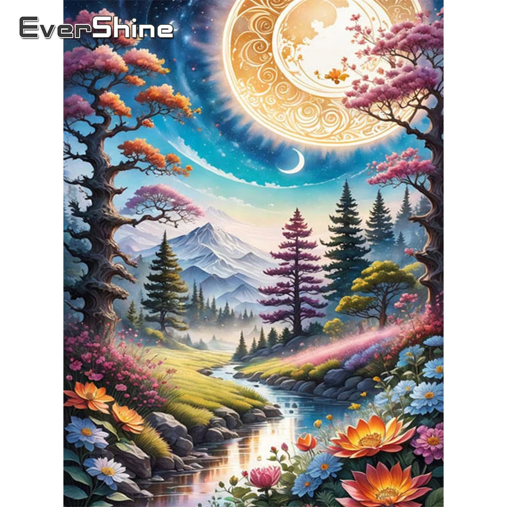 Evershine نهر الماس التطريز المشهد فسيفساء DIY الاكريليك الحرفية لوازم القمر الماس اللوحة ديكور الجبل للمنزل