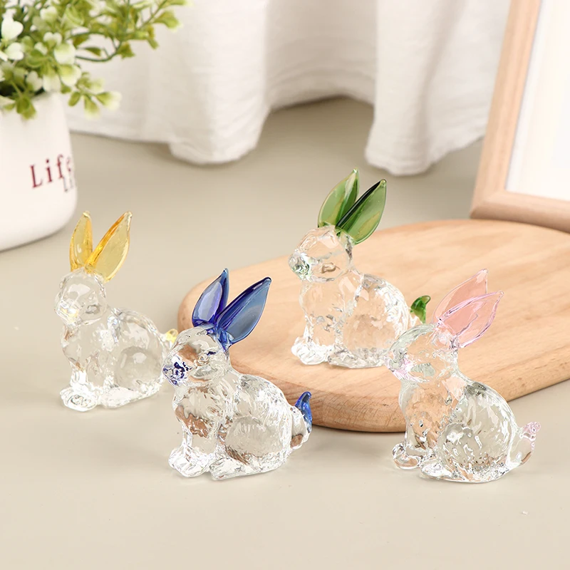 1Pc Rabbit Glass Animal Bunny Statue Crystal Figurines Sculpture Figure Ornament Handmade Ornaments Garden Miniature Decor