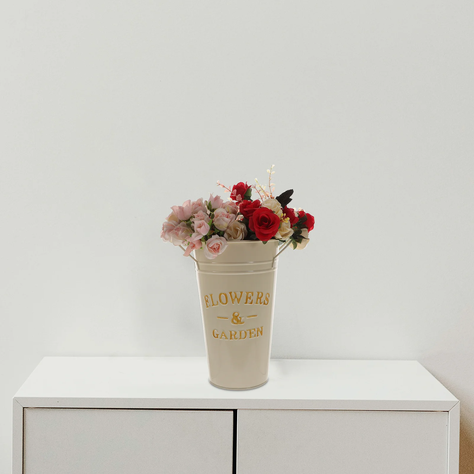 Cubo de plantas de hierro, cubo de flores multiusos para decoración de jardín, oficina en casa, perfecto para flores de seda secas, superficie lisa