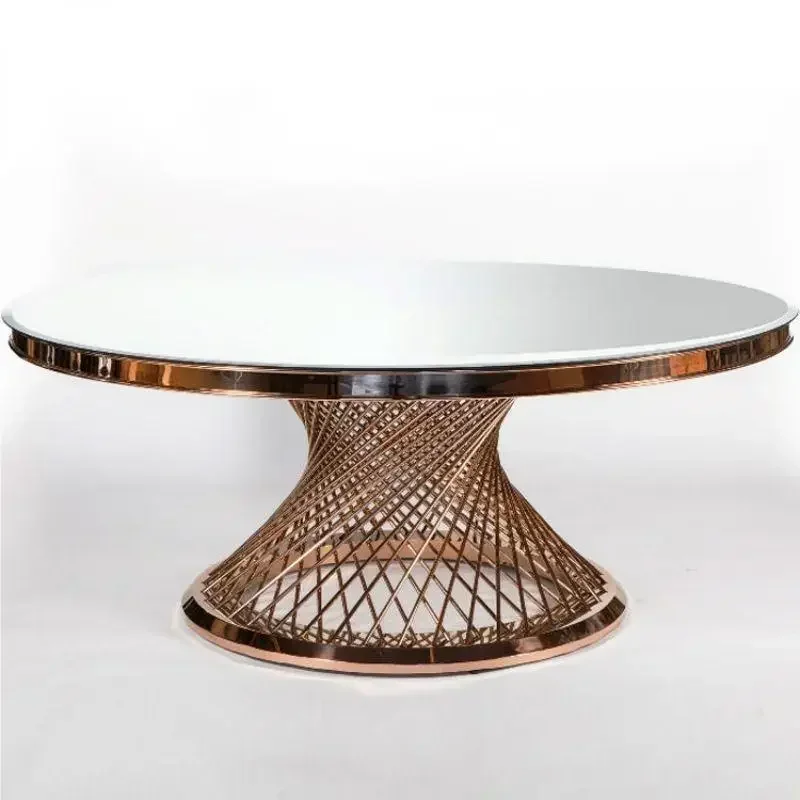 Stainless steel frame glass countertop wedding banquet circular dining table wedding table