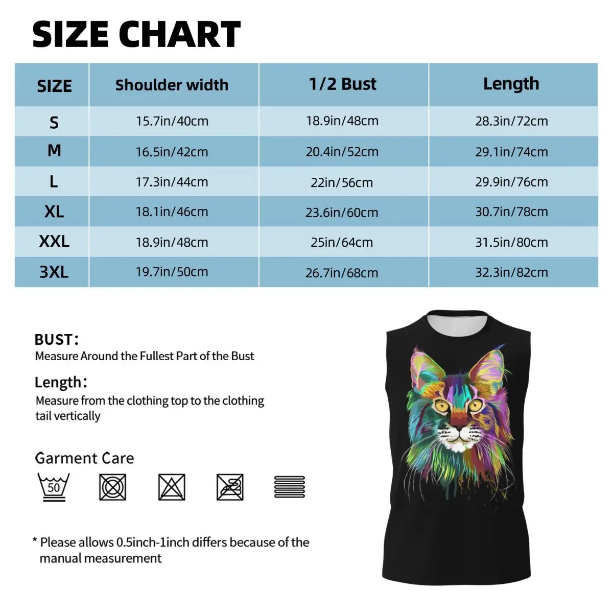 Splash Maine Coon Cat Men Printed Sleeveless T-shirt Casual Hip Hop Street Style Beach Holiday Tank Tops
