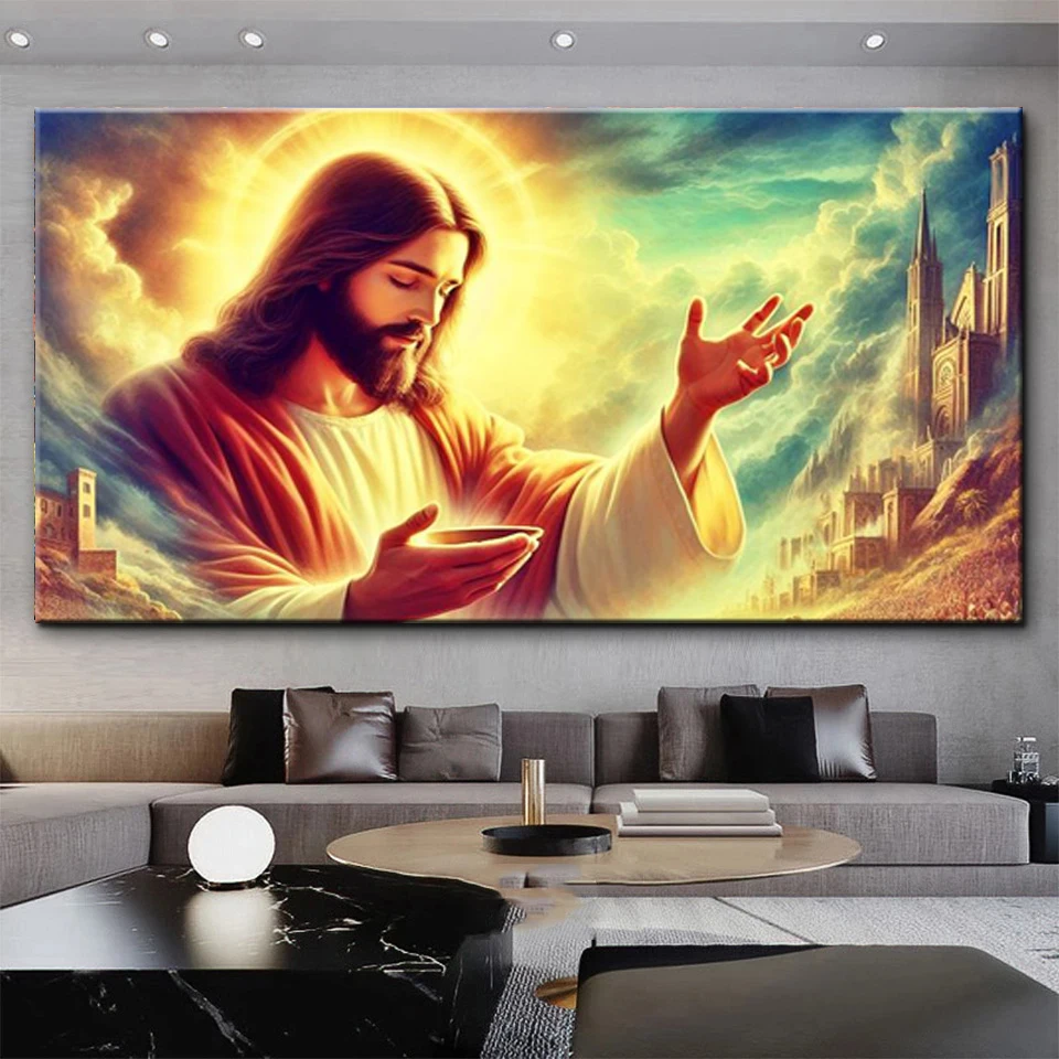Diamond Mosaic Portrait Painting DIY Needlework Religion Diamond Embroidery Jesus Cross Stitch Kit Broidery Home Decor large