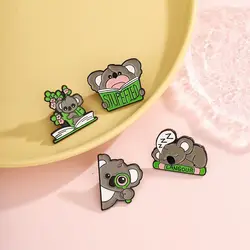 Cute Cartoon Koala Enamel Brooch Creative Adorkable Animal Sleeping Reading Lapel Pin Badge Backpack Clothing Hat Accessories