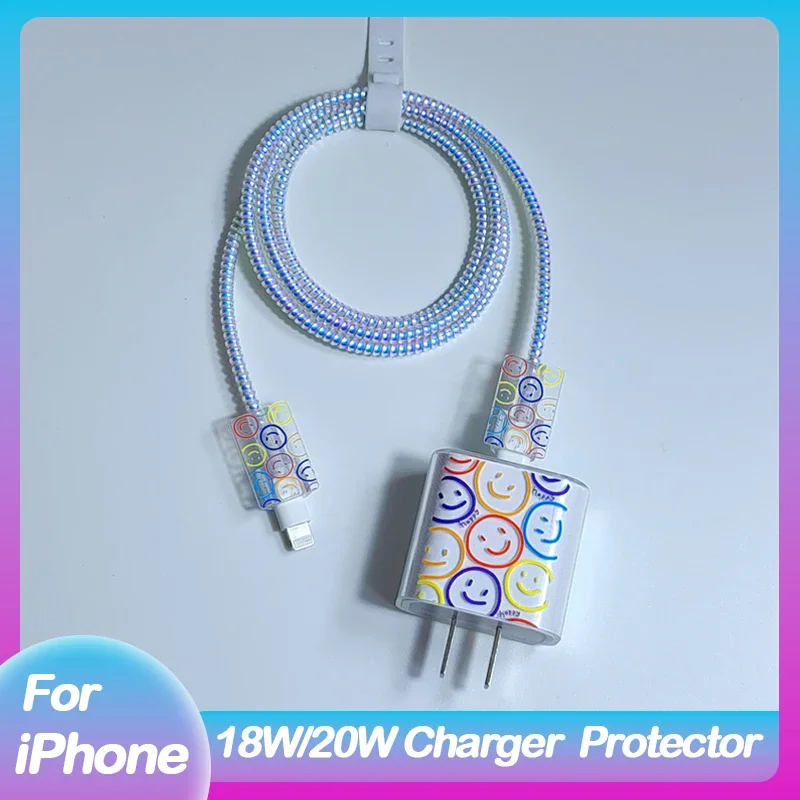 Print Smile Style Cable Charger Protector Cover For Apple 15 16 20W Charging Adapter Protection Case Data Line Cord Protective