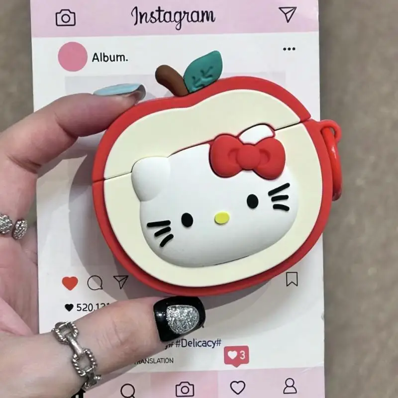 

Kawaii Sanrio Earphone Case Anime Cute Hello Kitty Cartoon Fashion Apple Shape Portable Fall Prevention Soft Shell Gift for Girl