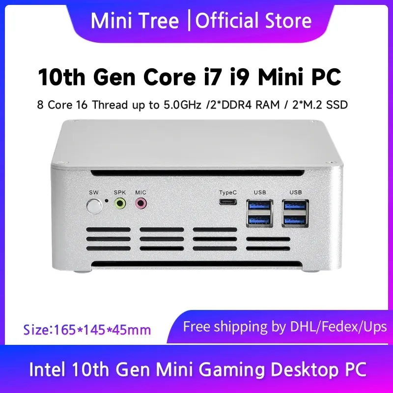 Intel Core i9 Gamer Mini PC i7 10850H Dual DDR4 NVME Win10 สํานักงานธุรกิจมินิคอมพิวเตอร์ Triple 4K Mini Desktop PC 7300HQ RJ45