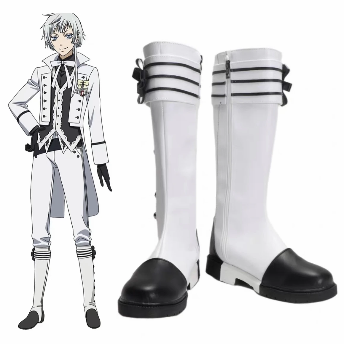 Black Butler Charles Grey Cosplay Shoes Boots Anime White Custom Made Any Size