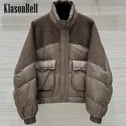 10.8 KlasonBell Women 2024 Autumn Winter New Double-Sided Wool Spliced Short Goose Down Jacket Stand Collar Loose Outerwear