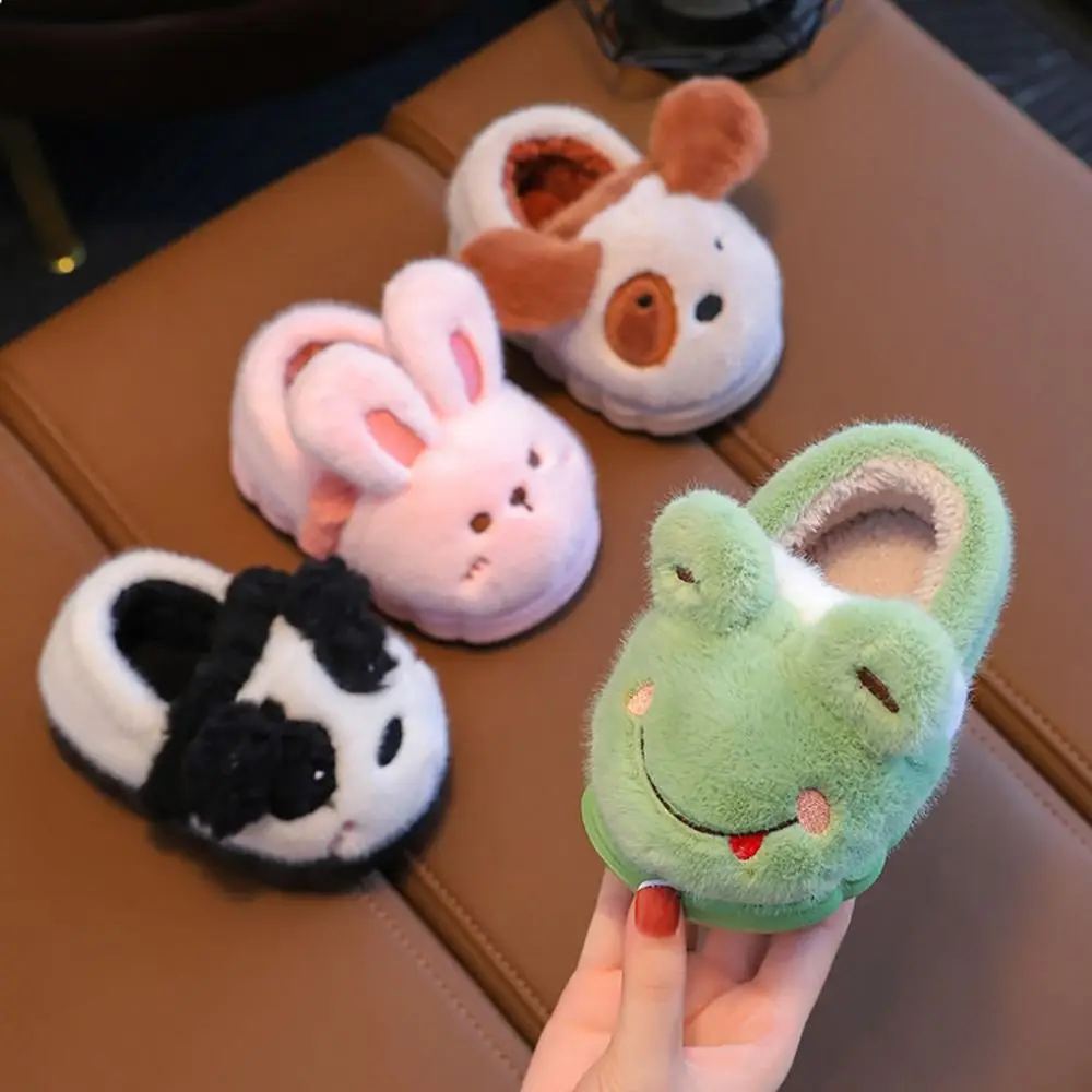 شباشب قطنية للأطفال غير قابلة للانزلاق أحذية أطفال على شكل حيوانات كرتونية سميكة على شكل أرنب ضفدع كابيبارا للأطفال أحذية شتوية دافئة