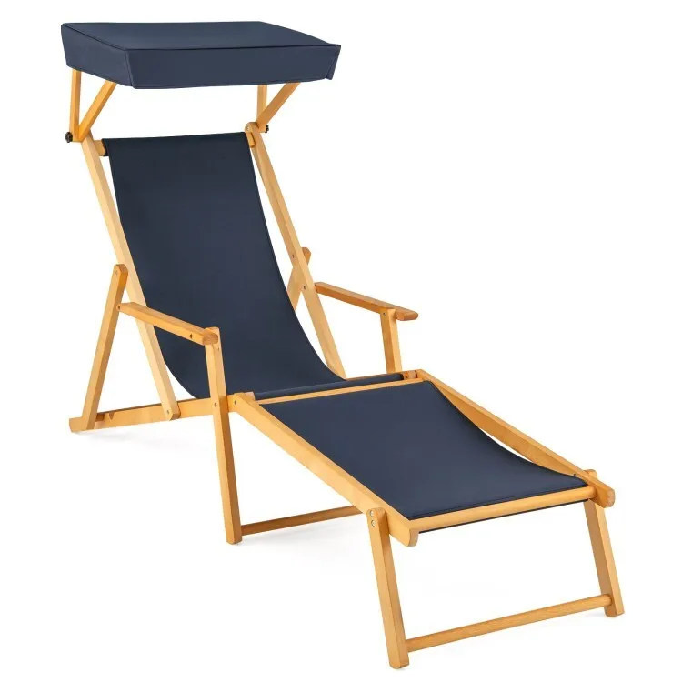 

Outdoor Chaise Lounge Chair Folding Portable Reclining Chair w/Adjustable Canopy