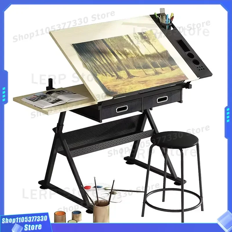Adjustable Tilt Drawing Table with 2 Storage Drawers Desktop Art Craft Workstation for Painting Sketching Professional Artist