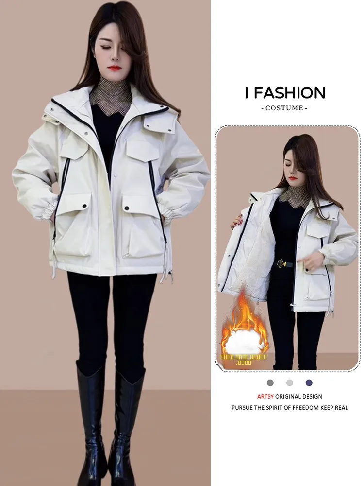 

Модная женская зимняя куртка в корейском стиле с утеплением из хлопка и флисовой подкладкой, универсальная, с эффектом пэчворк