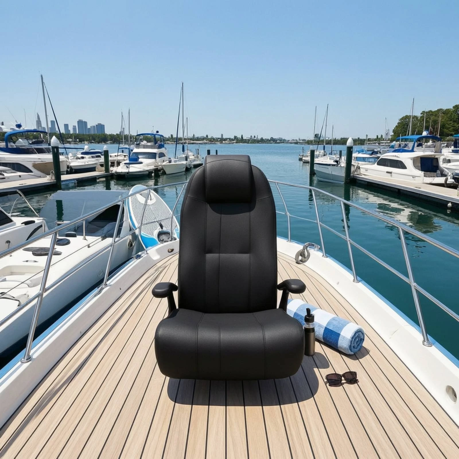 Boat Driver Seat with Armrests Padded High-Back Boat Seat Helm Chair Long-Lasting Seating Reliable for Anglers, Fishing Boats