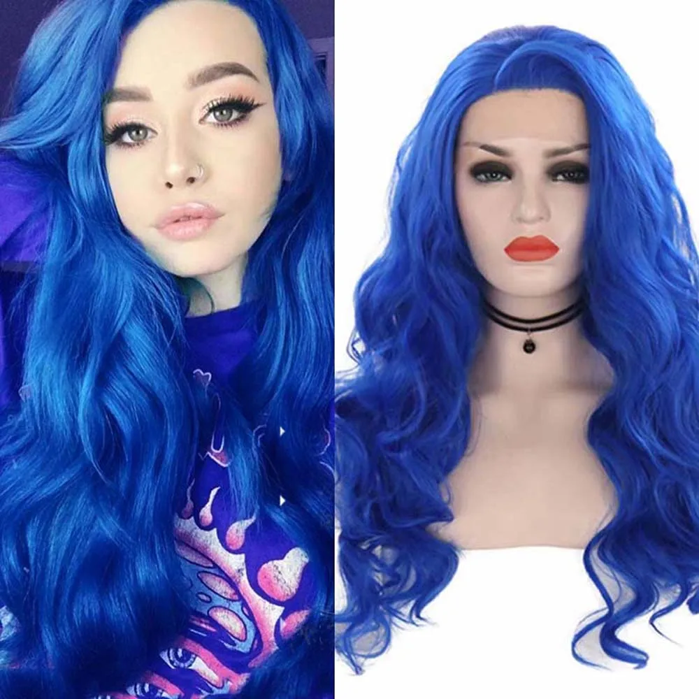 Webster Wig Sapphire Blue Colored Synthetic Lace Front Loose Deep Wave Wig With Baby Hair Drag Queen Cosplay For Black Women