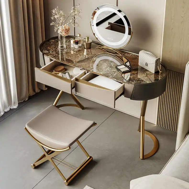 Italian Light Luxury Bedroom Makeup Table Modern Simple Small Unit High End Rock Plate Dressing Table