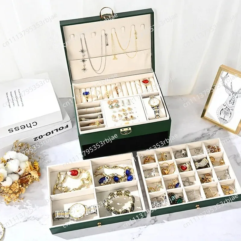 Luxury Gold Jewelry Storage Box with Lock - Large Capacity Organizer for Earrings, Necklaces & Delicate Accessories