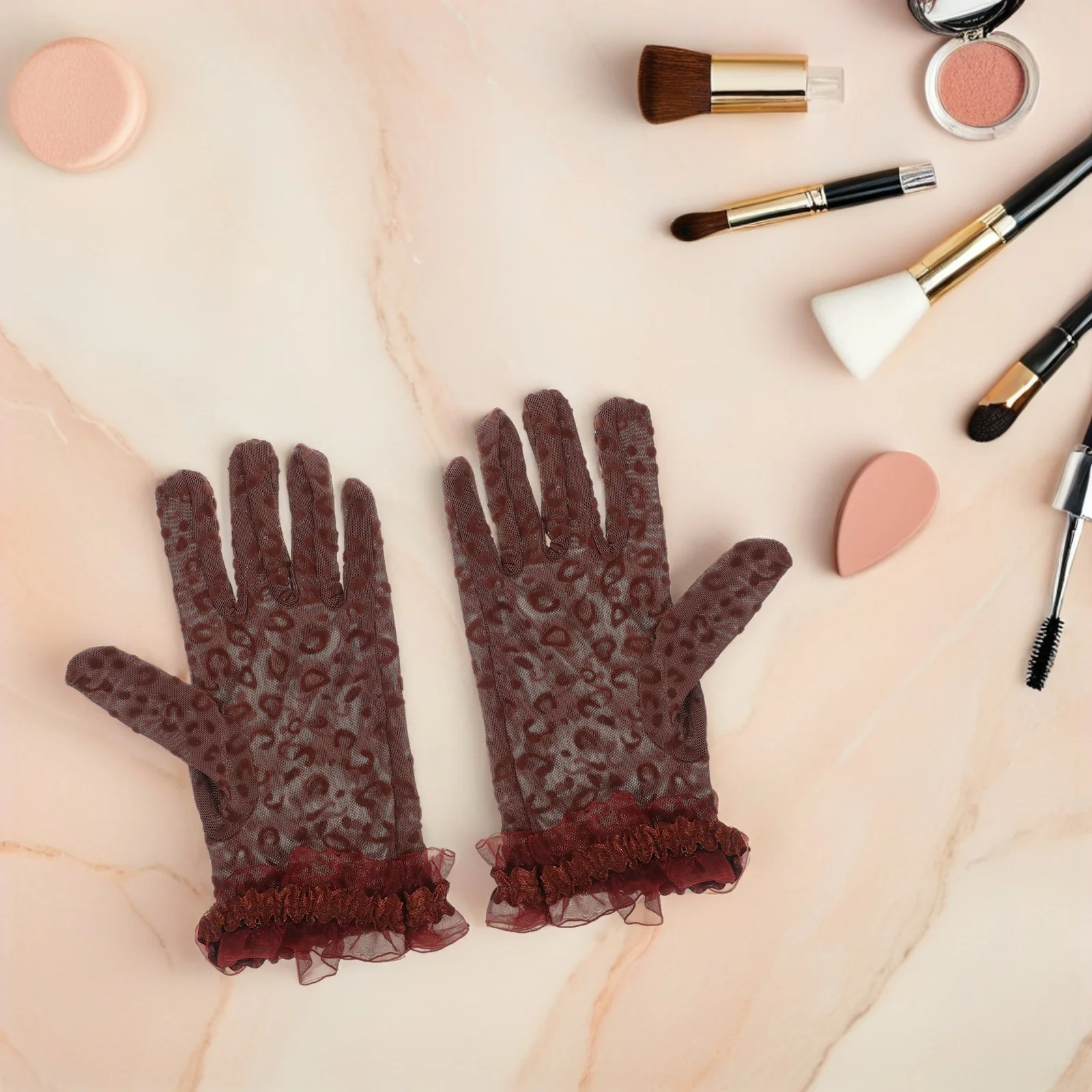 

2Pcs Leopard Print Gloves Breathable Mesh Women Short Sheer Vintage Wedding Tea Party Evening Lace Fashion Gloves