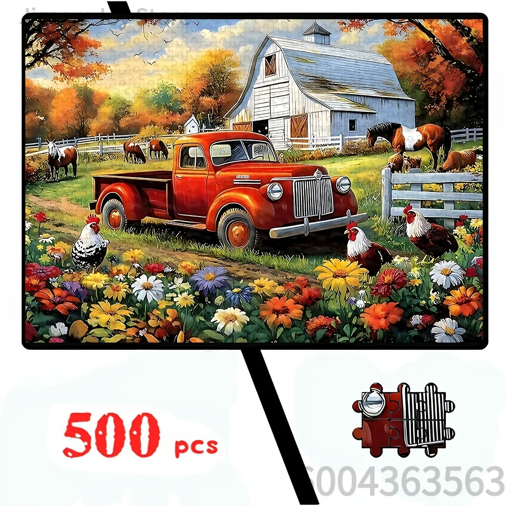 Cozy Rural Cabin Night View & Vibrant Animal Portrait Mosaic Puzzle Stress Relief Desktop Ornament Hobby Collection For Adults