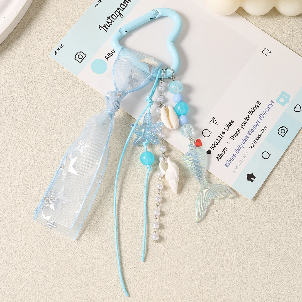 Aihua Fashion Strand-Muschel-Fisch-Seestern-Anhänger Schlüsselanhänger Hübsche Satin-Taschen-Charms Handtaschen-Rucksack-Hosen-Dekoration Geschenke – Detail 6