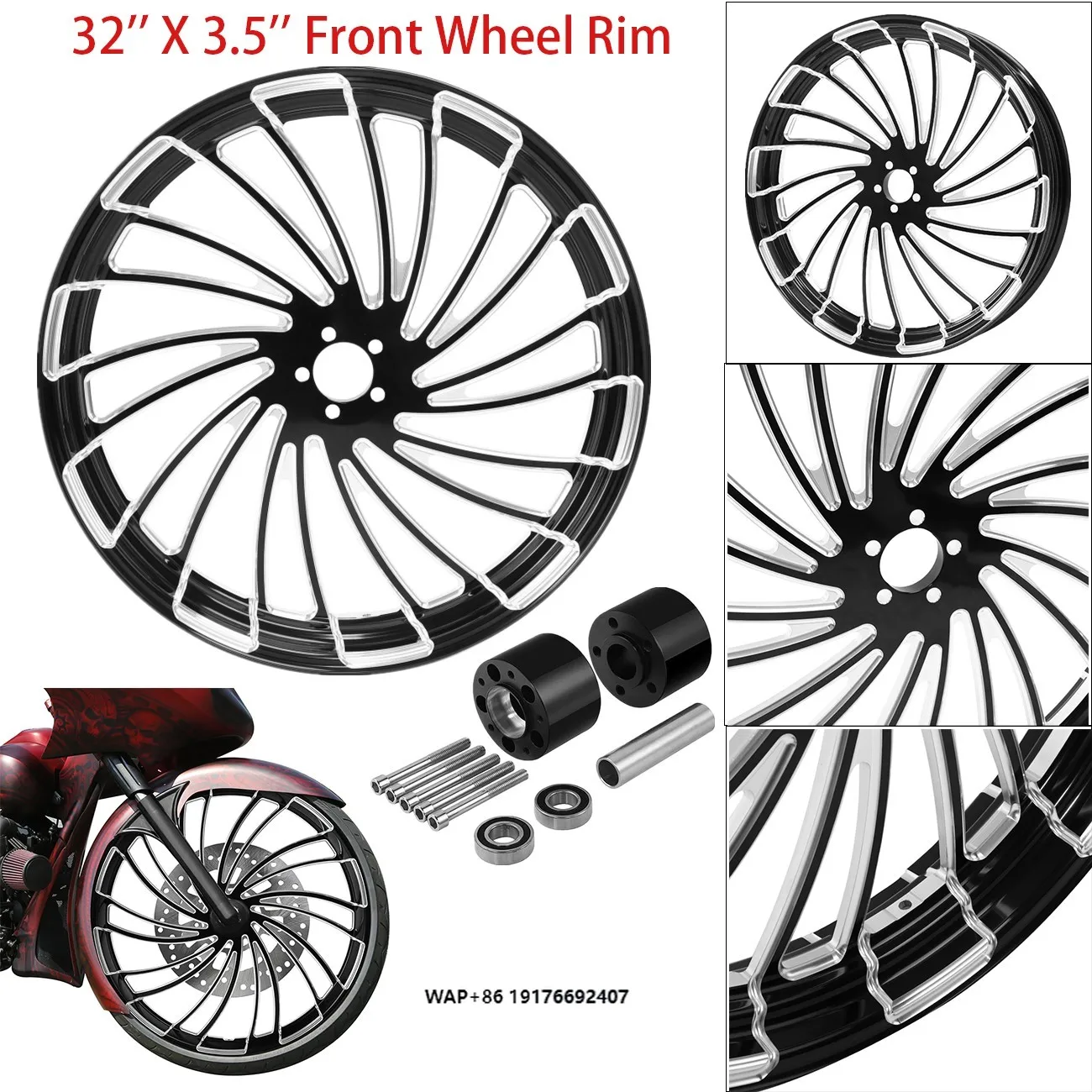 CNC 32"x3.5'' Front Wheel Rim Dual Disc Hub Set Fit for Touring Road King Street Glide Electra Glide 1997-2020