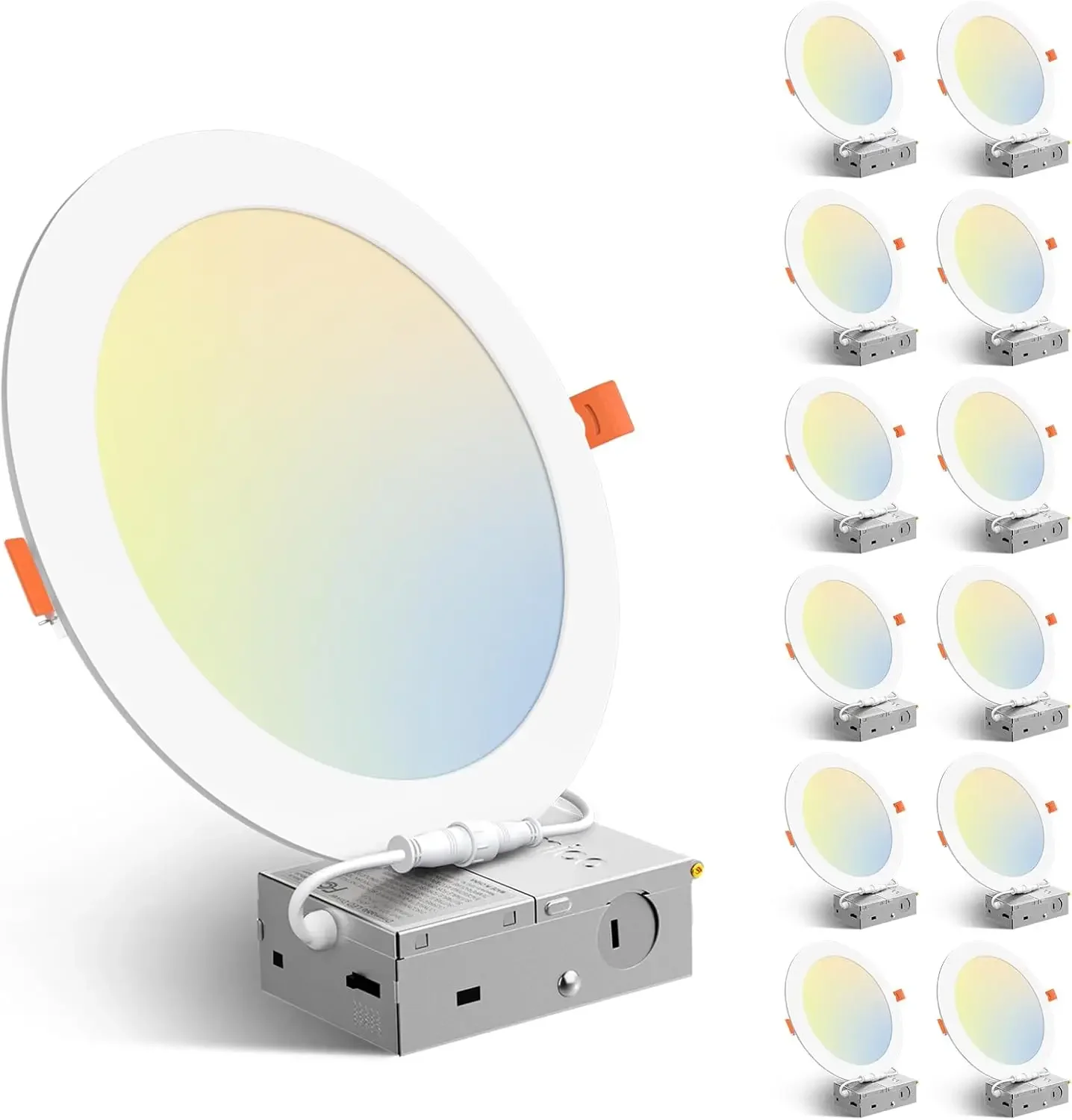 

12 Pack 8 Inch 5CCT Ultra-Thin LED Recessed Ceiling Light with Box, 2700K/3000K/3500K/4000K/5000K, 18W Eqv 125W, 1600LM -ETL