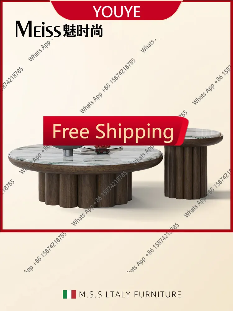 

N65 Natural marble coffee table fashion, high-end medieval style Italian size round table combination