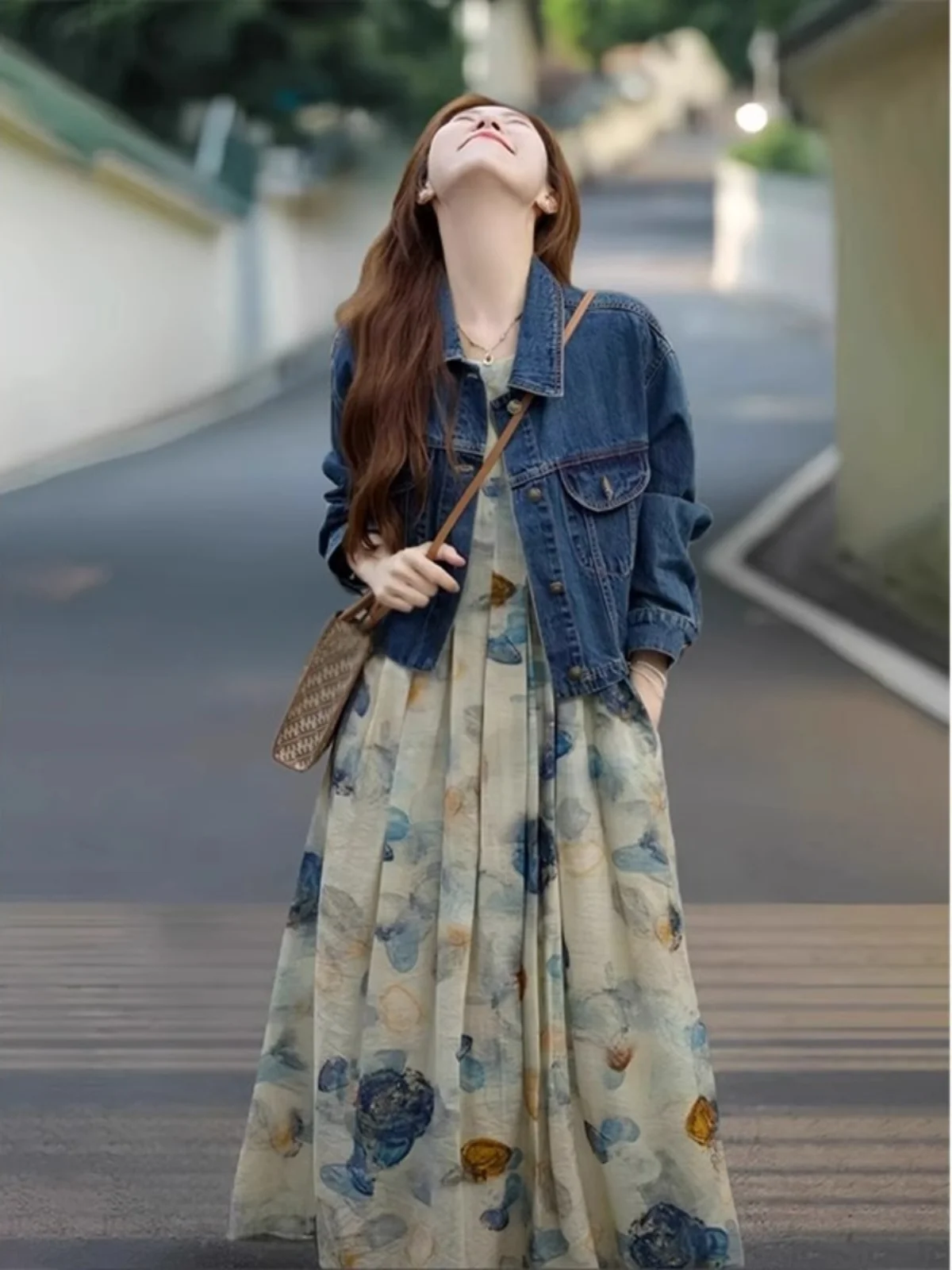 

plus Size Spring Faion Set Beach Travel Women's Dr Two-Piece Suit Korean Sle Loose Fit A-Line Skirt Long Sve Ne