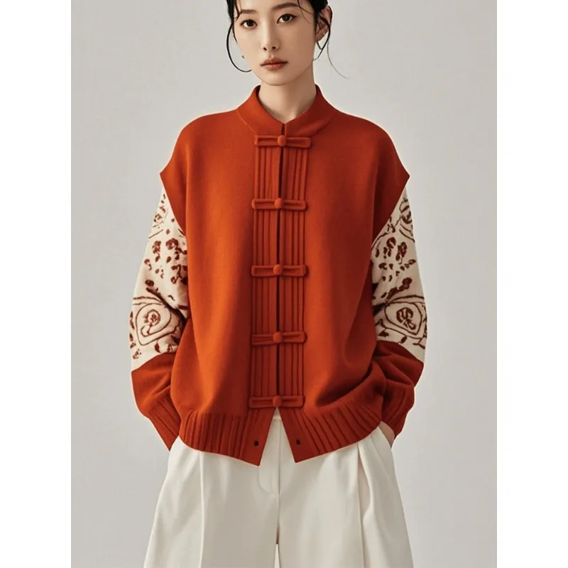 2025年新作 中国風レディース唐装ジャケット ラウンドネック 長袖 レトロ 冬 厚手トップス