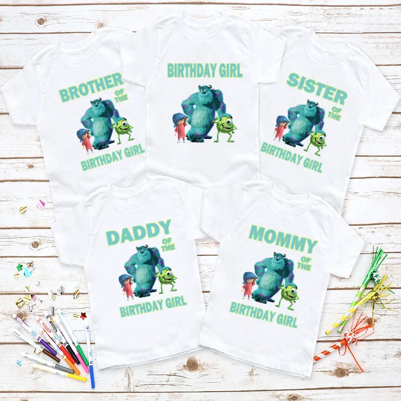 Disney Family Matching Outfits For Birthday Girl Monsters Inc University Theme Family Look T-shirt Kids Clothes Father Mother