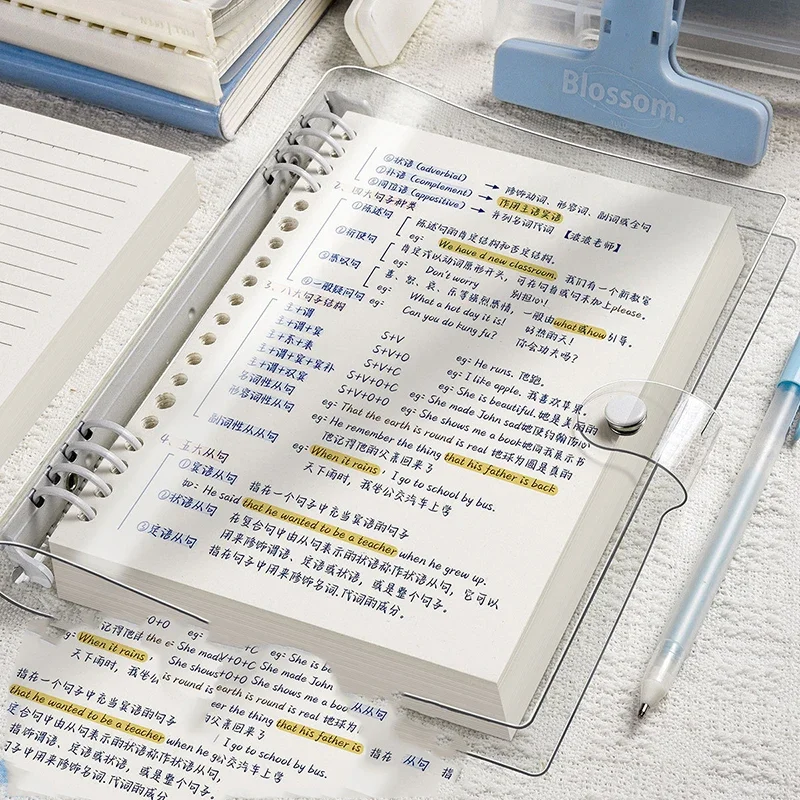 60 ورقة من دفاتر الملاحظات ذات الأوراق الفضفاضة المصنوعة من الجلد الناعم الشفاف مكونة من 120 صفحة مع أغطية حلقية قابلة للفصل والخطوط الأفقية A5