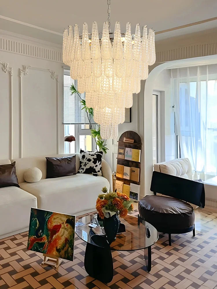 Upgrade Your Home With Exquisite E14 Led Chandeliers Crafted From Blue Glass Dimming Function Hanging Over Living Room