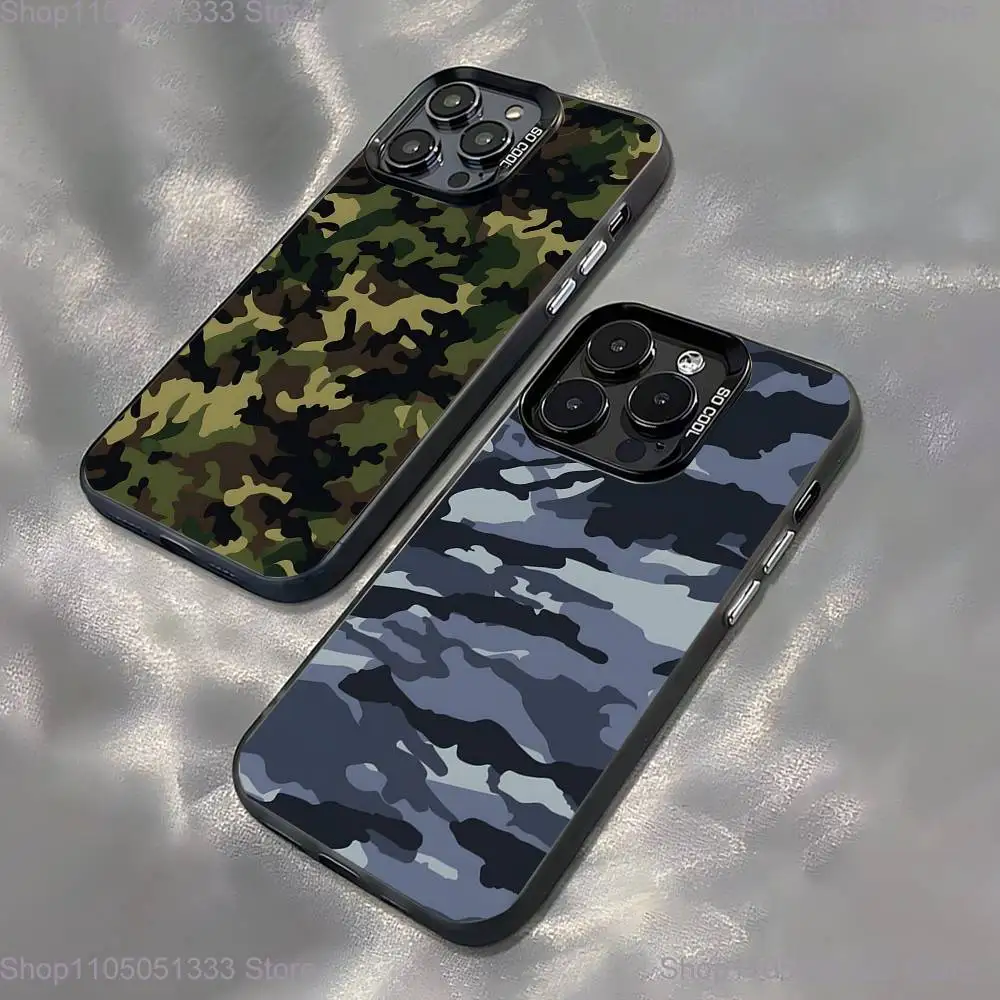 

Fashion Camouflage Phone Case For iPhone 16,15,14,13,12,11,Pro,XS,Max,Plus,Mini,SE Black Candy Matte Shockproof Cover