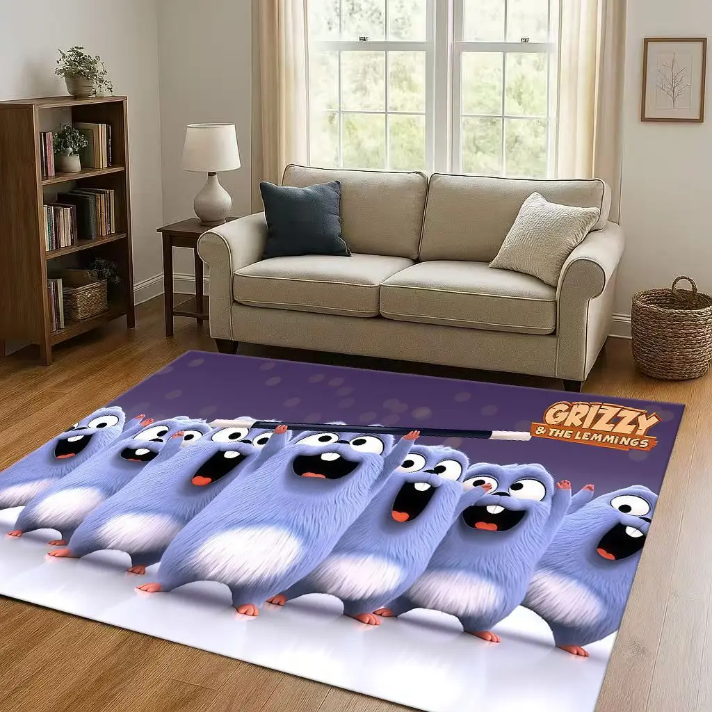 

HD Cute Grizzy and The Lemmings Cartoon Living Room Non-Slip Area Rug Carpet for Bedroom Playroom Sofa,Home Doormat Gift Kid
