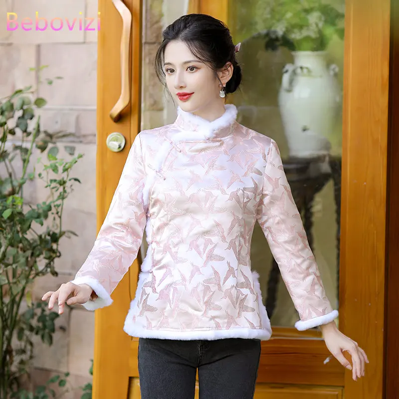 

Chinese Traditional Cheongsam Tops Winter New Retro Improved Cotton Tang Suit Women Clothing