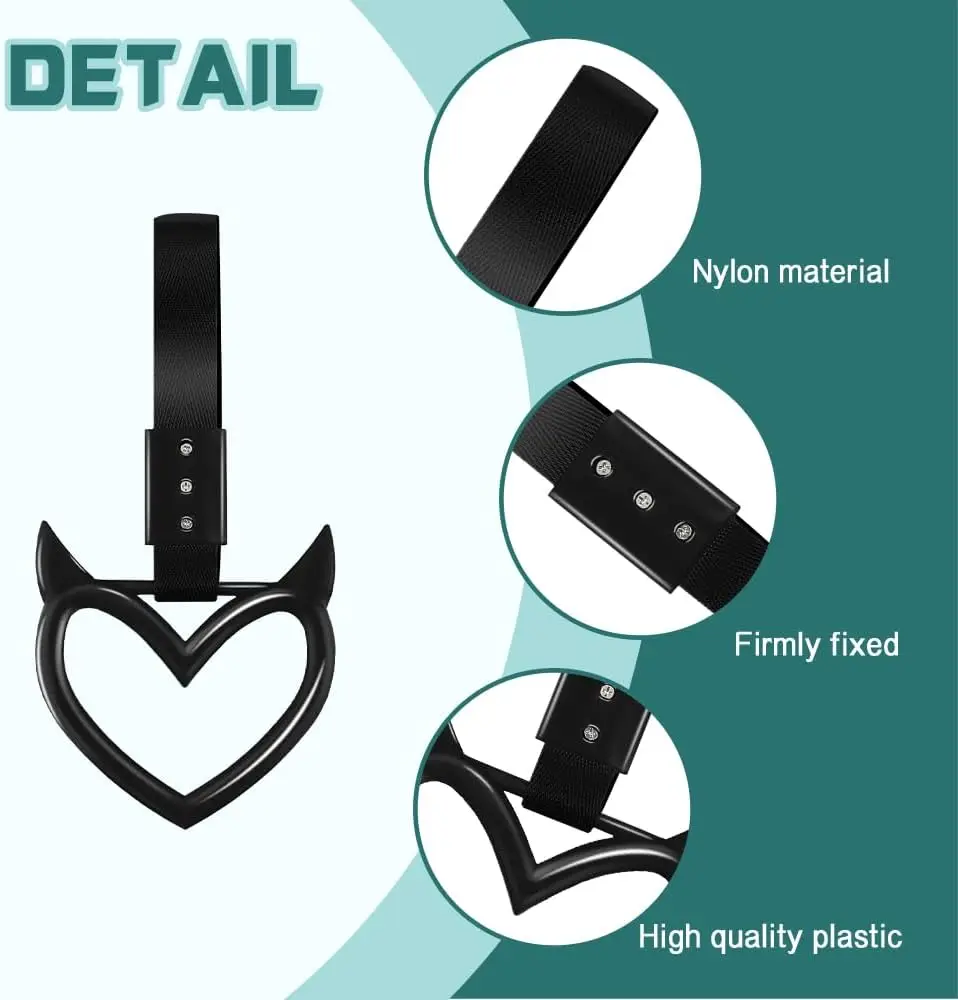 2x Devil Heart Handle Ring,Heart Hand Strap Drift Charm,Easy Installation Rear Bumper Warning Ring Decor, Interior Decor for Car view 4