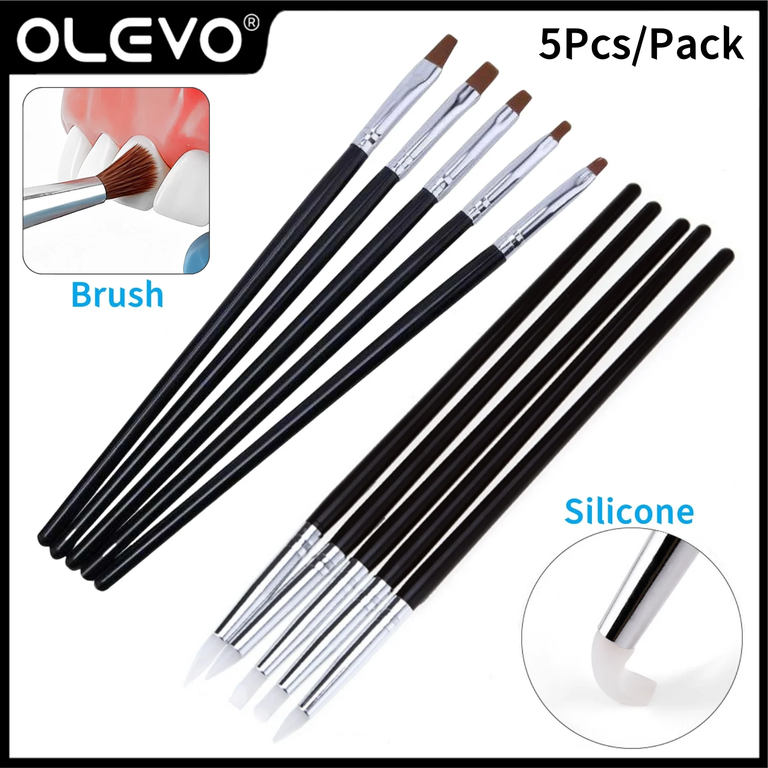 Juego de 5 Pinceles de Resina Dental con Punta de Silicona, Aplicador de Adhesivo, Herramienta para Dar Forma a la Porcelana Compuesta, Blanqueamiento Dental, Cuidado Bucal