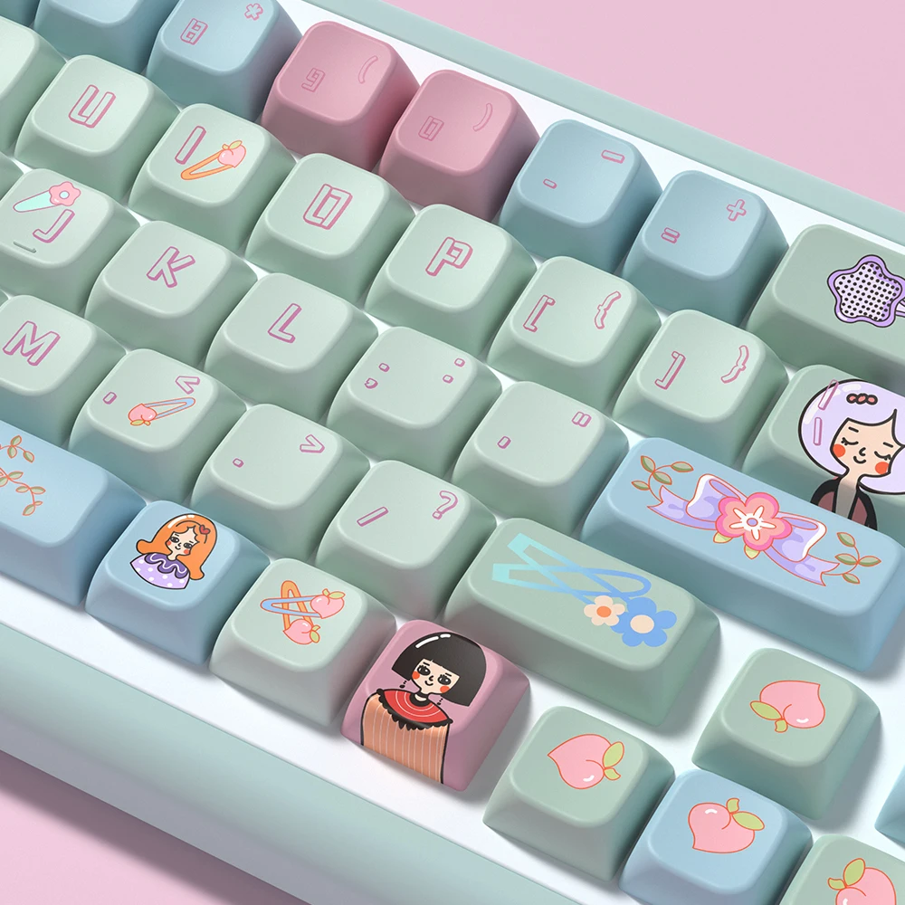 Imagem -03 - Teclas do Tema das Meninas Jovens para Teclado Mecânico Perfil Mda Keycap Personalizado 7u e Iso Key Cap