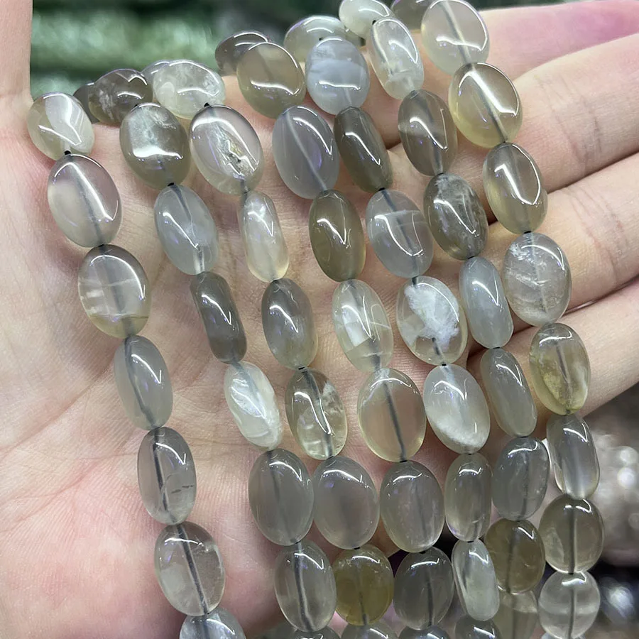 

Natural Ash Moonstone Egg Shape Crystal Bead Loose Stone For Jewelry Making DIY Necklace Bracelet Accessory15''10-14mm