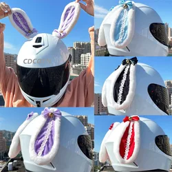 2Pcs/Pair Creative Motorcycle Electric Helmet Decorations Cute Rabbit Ears Plush Motorbike Helmets Accessories Stickers Styling