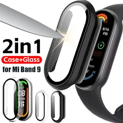 Case Cover+Tempered Glass for Xiaomi Mi Band 9 Tempered Glass Anti-scratch Film Bumper Protective Cover for Mi Band9 Accessorie