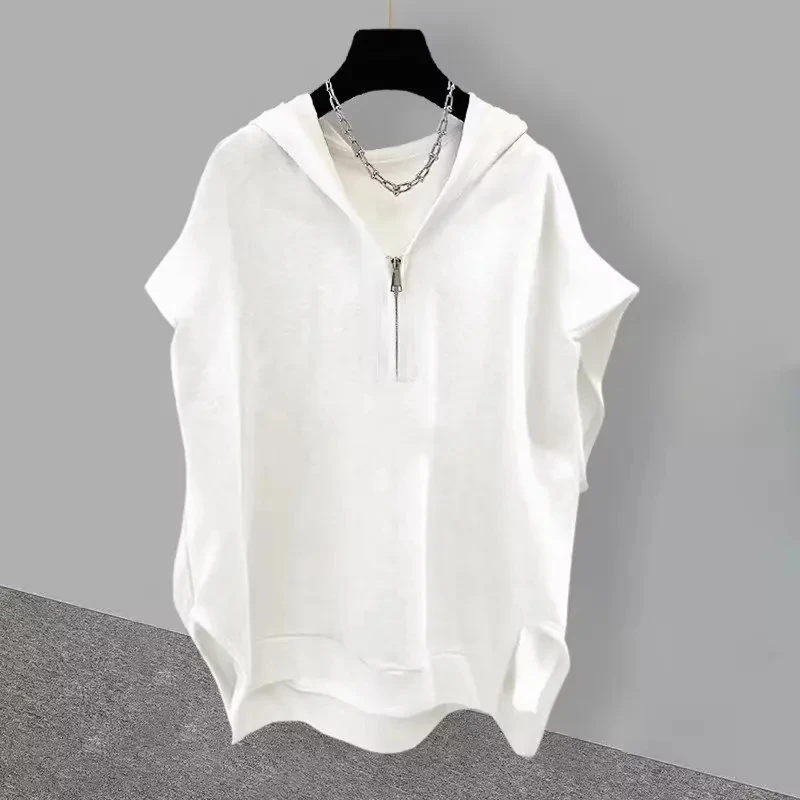 Y2K Fashion Men Clothing Techwear Style Street Hooded Vest Sleeveless T-shirt Spring Summer Casual Zip Up Mens Hoodied Vest 나시