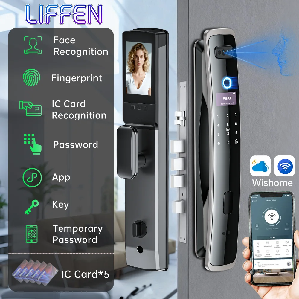 

LIFFEN WIFI Wishome APP Smart Life APP Smart Lock 3D Face Recognition Fingerprint Password Smart Door Lock With Camera