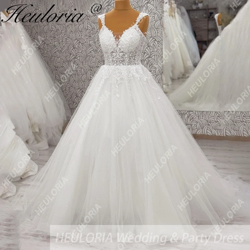 

HEULORIA Элегантное свадебное платье трапециевидной формы с v-образным вырезом, блестящее кружевное платье невесты с бисером, Vestido De Novia по индивидуальному заказу