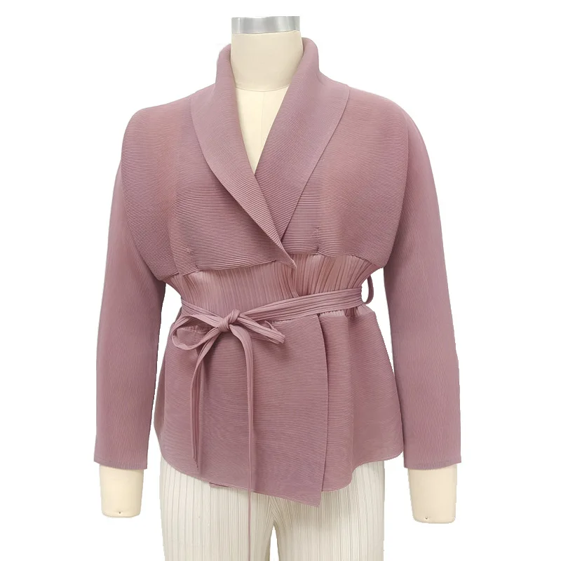 

jackets for women Miyake Pleated Fashion Solid Loose large Size Spring/Summer Lace-up Outerwear & Coats Tide
