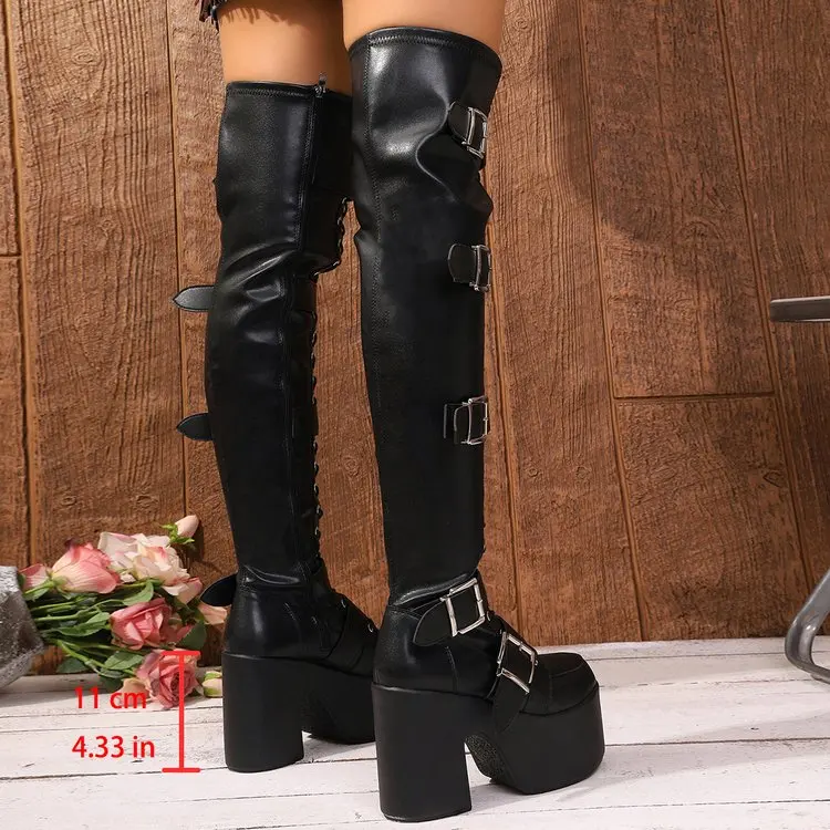 Luxuriöse 2026 Punk Goth Damen Motorradstiefel Blockabsatz Plateau-Schuhe Neue Markenmode-Design Coole Straßenstiefel – Detail 7