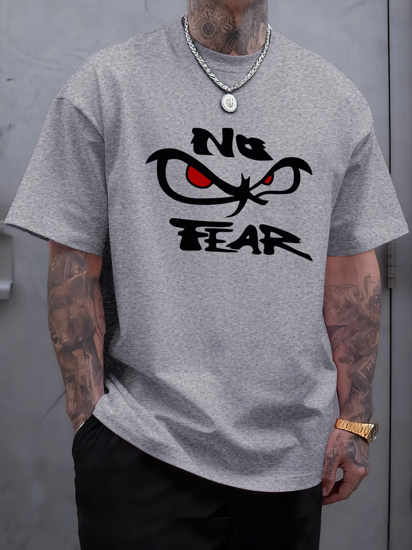 No Fear Determined Gaze Print Mens T-Shirts Cotton Fashion Short Sleeve Oversized Soft Sports Clothes Summer Casual T Shirt