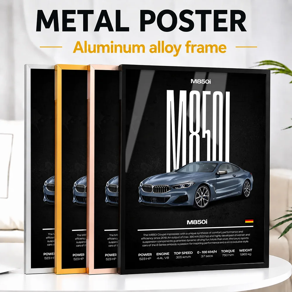 Germany M850i Car Metal Poster With Aluminum Alloy Frame Personalized Photo Minimalist Engineering Style Wall Art For Workshop