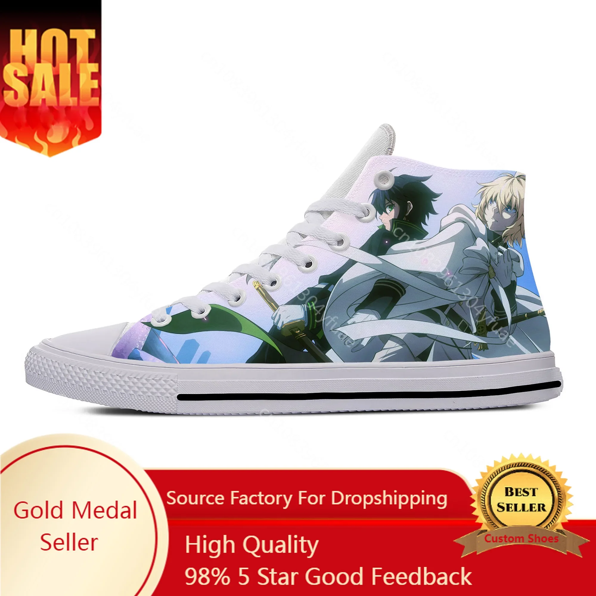 Japanese Anime Manga Owari No Seraph of The End Casual Shoes Breathable Men Women Sneakers High Top Lightweight Hot Board Shoes